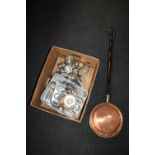 A box containing assorted plated wares, cutlery,