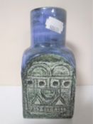 A Troika square pottery vase with cylindrical neck,