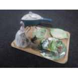 A tray containing Royal Doulton figure, Diana HN 2468, a Poole mouse on apple,