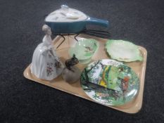 A tray containing Royal Doulton figure, Diana HN 2468, a Poole mouse on apple,