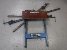 A Black & Decker Workmate together with three Record sash clamps and three Record G-clamps