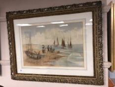 E C Booth, Fisherfolk near Yarmouth, watercolour, signed and dated 1891,