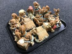 A tray of fourteen assorted Pendelfin figures and groups