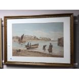 E C Booth, Cullercoats, watercolour, signed and dated 1891,