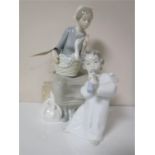 A Lladro figure of an angel together with a Nao figure of a seated lady with duck in basket