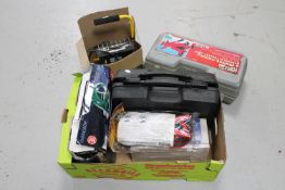 A box containing Parkside sander, Nutool grinder, cased JCB drill,