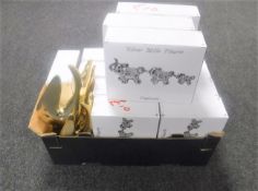 A box containing thirteen boxed silver Mille Fleurie elephants together with two turtle doves