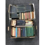 Two boxes containing mid 20th century novels, four volumes of War and Peace,