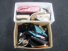 Two boxes containing a large quantity of assorted lady's handbags and shopping bags