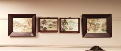 Two pairs of Japanese silk work pictures depicting landscape and river scenes (4)