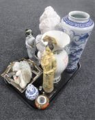 A tray containing Japanese style figures and vases, contemporary female bust,