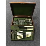 A Victorian mahogany canteen containing silver plated and stainless steel cutlery