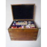 A Victorian pine workbox containing four lift out trays of sewing items and threads