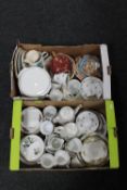 Two boxes containing assorted tea china, tureens, teapots,