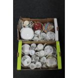Two boxes containing assorted tea china, tureens, teapots,