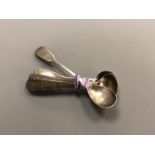 Seven Newcastle silver salt and mustard spoons (six Georgian one Victorian)
