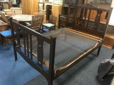 4'6 mahogany Art Nouveau bed frame with box spring