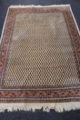 A fringed Eastern rug,