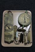 A tray of a collection of seven assorted pocket scales together with a Salter's No 60 T trade
