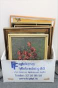 A box of seven continental oil paintings,
