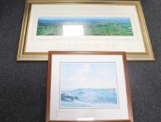 A silver and gilt framed panoramic photograph of Gleaneagles Golf Course together with a Kenneth