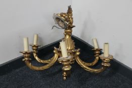 A gilt wood six way light fitting