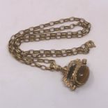 A 9ct gold mounted agate swivel fob and chain CONDITION REPORT: 16.