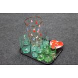 A tray containing 20th century glassware including mid 20th century hand painted vase,