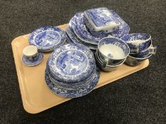 A tray of thirty-one pieces of Spode Italian blue and white china