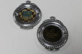 Two vintage car badges; Royal Corps of Transport and RTC,