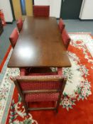 An oak refectory style dining table, length 197 cm, together with a set of six chairs.