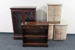 Three dralon three drawer bedside chests,