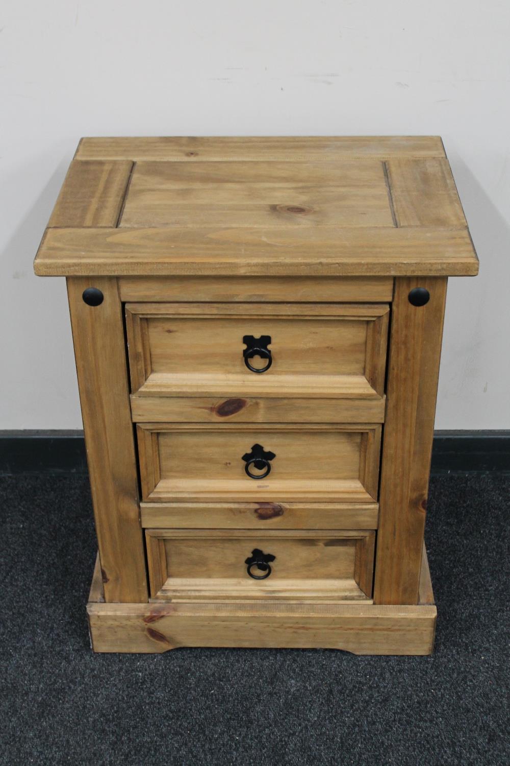 A Mexican pine three drawer chest