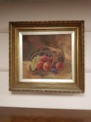 Early Twentieth Century English School : Still life with mixed fruit and a basket, oil on canvas,