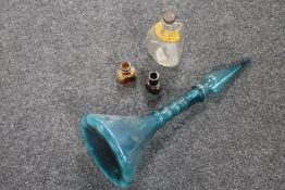 A vintage Haig Scotch Whisky bottle together with two further antique glass jars and a turquoise