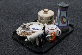 Tray containing assorted china including Beswick black gloss figure of a poodle, Beswick C.