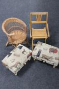 A 20th century bamboo and wicker child's chair together with a folding child's chair and two