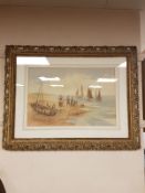 E C Booth, Fisherfolk near Yarmouth, watercolour, signed and dated 1891,