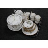 A tray containing a Duchess Tranquility teapot, sugar basin and milk jug,