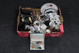 A box containing assorted china, ornaments, glassware,
