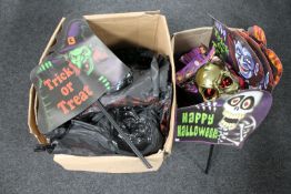 Two boxes containing a large quantity of Halloween toys and accessories