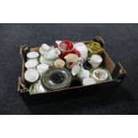 A box of Ringtons tin and caddies, assorted tea china,
