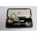 A pair of silver spoons in fitted box