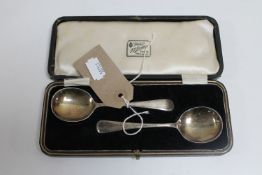 A pair of silver spoons in fitted box