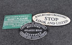 Three cast iron railway signs and notices