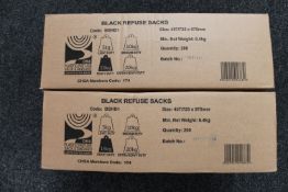 Two boxes of black refuse sacks (400 in total)