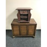 A 20th century walnut blanket box together with a contemporary side table/magazine rack