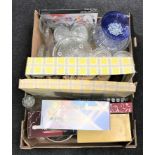 Two boxes of assorted glass ware - decanters, serving dishes, comports,