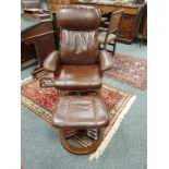 A contemporary brown leather relaxer chair, width 81 cm,