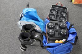 A set of Dunlop Wolff lawn bowls in case together with a pair of Nordica ski boots in bag and two